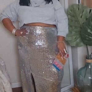 Eloquii Silver Sequin Maxi Skirt